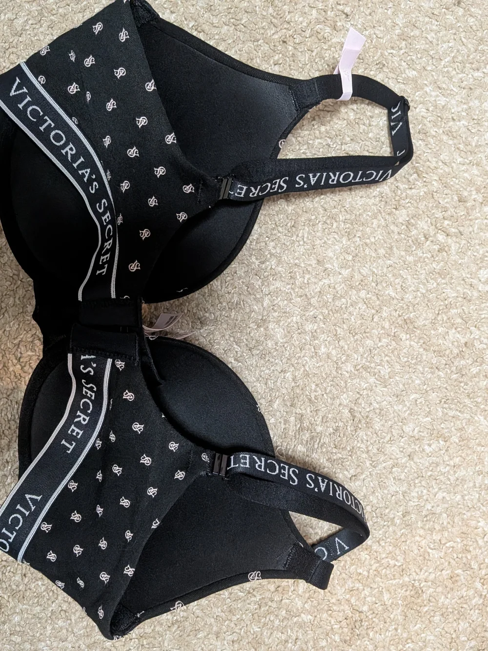 Victoria's Secret Black Bra with Light Pink Logo Print